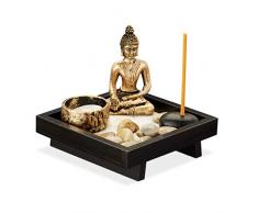 Relaxdays Zen Garten, mit Buddha, Steinen, Sand, Räucherstäbchen & Teelichthalter, Entspannung, Feng Shui Deko, schwarz, 1 Stück