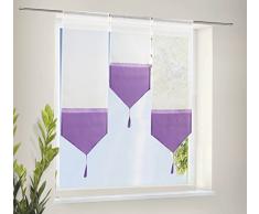Scheiben Gardinen Set bestehend aus 3 transparenten Scheibengardinen mit Tunneldurchzug und Beschwerungsstab Lila, 20112