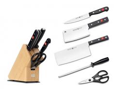 Wüsthof Messerblock 5-teilig, Gourmet (9835-8), massiver Holzblock, helle Buche, Küchenmesser Set inkl. 3 Kochmesser, Wetzstahl und Schere