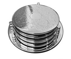 silberkanne Flaschenuntersetzer mit 6 Glasuntersetzer Classic 7 TLG Set Silber Plated versilbert in Premium Verarbeitung
