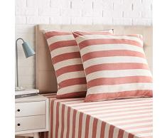 AmazonBasics - Kissenbezüge, Jersey, 2er-Pack, breite Streifen, 65 x 65 cm, Rot