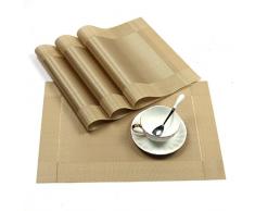 Platzdeckchen, Set 8 aandrea hitzebeständig Platzmatten, rutschfest waschbar PVC rund Tischset Platzset aus gewobenem Vinyl, 30,5 x 45,7 cm gold