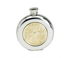 Edwin Blyde & Co runder Flachmann aus Zinn mit keltischem Kreuz-Design, 177 ml