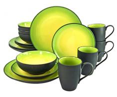 Creatable, 20220, Serie HOT Green, Geschirrset 16 teilig Kombiservice, Stein, Mehrfarbig, 34 x 31.5 x 33 cm, Einheiten