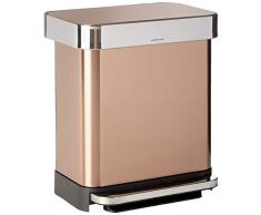 simplehuman, 30 Liter, rechteckiger Treteimer mit Beutelfach, Edelstahl roségold, 10 Jahre Garantie