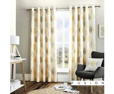 Fusion Home Furnishings Skandi Leaf Ösenvorhang, 100% Baumwolle, Ocker, 66 Width x 90 Drop