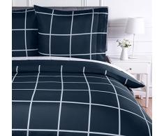 AmazonBasics - Bettwäsche-Set, Mikrofaser, 200 x 200 cm, Marineblau, schlichtes Karo