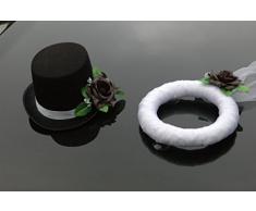Autoschmuck Schleier und Hut Braut Paar Rose Dekoration Hochzeit Car Auto Wedding PKW (Schwarz) 27x31x15 Schleier 25