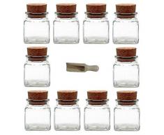Viva Haushaltswaren - 10 x Gewürzglas eckig 120 ml, Glasdose mit Korkverschluss als Gewürzdose & Vorratsdose für Gewürze, Salz etc. verwendbar (inkl. kleiner Holzschaufel 7,5 cm)