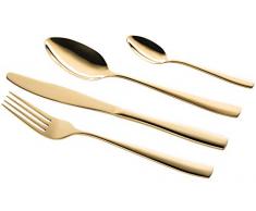 MÄSER 931596 Lausanne, 24-teiliges goldenes Besteck Set für 6 Personen, hochglänzend, rostfrei, spülmaschinengeeignet, Chromstahl