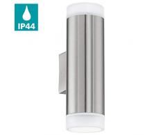 EGLO LED Außen-Wandlampe Riga-LED, 2 flammige Außenleuchte, Wandleuchte aus Edelstahl und Kunststoff, Farbe: Silber, weiß, IP44