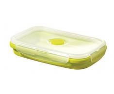 Esmeyer Ethan, faltbar, aus 100% Silikon, grüne Dose mit transparentem Deckel aus PP Kunststoff Lunchbox, 20 x 12.6 x 3 cm