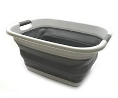 SAMMART Faltbarer Wäschekorb aus Kunststoff – Faltbarer Pop-Up-Aufbewahrungsbehälter/Organizer – tragbarer Wäschekorb – platzsparender Wäschekorb hellgrau