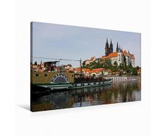 Calvendo Premium Textil-Leinwand 90 cm x 60 cm quer, Blick über die Elbe auf Meißen | Wandbild, Bild auf Keilrahmen, Fertigbild auf echter Leinwand, Leinwanddruck: Meißen in Sachsen Orte Orte