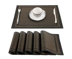YUJIAN Platzsets, 6 Stück, PVC gekreuztes gewebtes Vinyl, rutschfest, isolierend, waschbar, hitzebeständig, Tischsets für Tisch oder Küche. Set of 6 schwarz / goldfarben