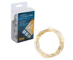 Idena 30189 LED Micro Lichterkette mit 100 LED in warm weiß und 12 Lichtfunktionen, blinkt rhythmisch zu Musik, mit 6 Stunden Timer Funktion, Fernbedienung, Batterie betrieben, dimmbar, ca. 10,20 m