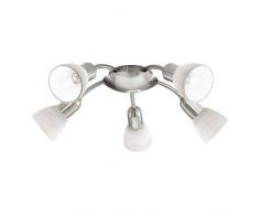 EGLO Dakar 1 Deckenlampe, 5 flammige Deckenleuchte, Deckenspot aus Stahl, nickel matt, Glas: Milchglas mit Wischtechnik, weiß, Fassung: E14