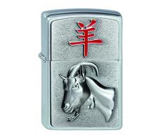 Zippo Feuerzeug 2002455 2003 Year of The Goat Benzinfeuerzeug, Messing, Satin Chrome, 1 x 3,5 x 5,5 cm