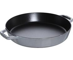 STAUB Bratpfanne mit Zwei Griffen, 34 cm. Grau, Gusseisen, Induktionsgeeignet, Graphitgrau