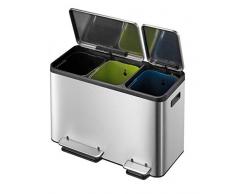 EKO Ecocasa Tretmülleimer Mülltrennsystem 3 x 15L (32.1 x 60.5 x 49.2 cm, Dämpfer-System, Fingerabdruck frei, Stay-Open, Abfallbeutelfixierung), rostfrei Edelstahl Matt, 3x15L
