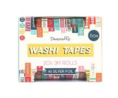 Dovecraft DCWTB050 Washi-Tape-Box, 20 Designs, 10 mm breit, 3 m Rollen, inklusive Aufbewahrungsbox, für Bastelarbeiten, Schreibwaren, Journaling, Heimdekoration, Papier, Mehrfarbig, Einheitsgröße