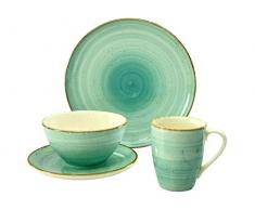 Creatable 20813, Serie Brush Nordic, Geschirrset, Single Set 6 teilig, Steingut, Mintgrün