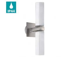 EGLO Wandlampe Palermo, 2 flammige Wandleuchte, Material: Stahl, Glas, Farbe: Nickel matt, weiß, Fassung: G9, IP44
