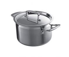 Le Creuset 3-ply Fleischtopf mit Deckel, Ø 18 cm, Rostfreier Edelstahl, 2,3L Volumen, Für alle Herdarten inkl. Induktion geeignet, Silber