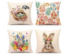 4TH Emotion Frühling Ostern Wurfkissenbezug Hase Ei Küken Kissenbezug für Sofa Couch 45,7 x 45,7 cm Baumwolle Leinen Set von 4