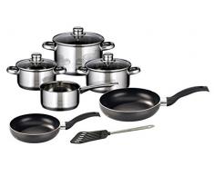 M+K by ELO Meine Küche Topfset 99822 Skyline 10 Teilig, Edelstahl, Silber, incl 2 Pfannen und 1 Pfannenwender