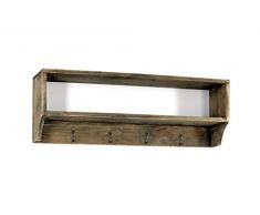 Geko Wandregal Garderobe mit 4 Haken, Holz/Metall, braun, 54 x 10 x 18 cm