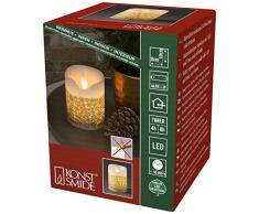 Konstsmide 1957-800 Weiße LED Echtwachskerze mit zerlaufender Wachsoptik und goldenen Schneeflocken / für Innen (IP20) / Batteriebetrieben: 2xAA 1.5V (exkl.) / 4h und 8h Timer / 1 warm weiße Diode