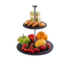 eGenuss Schieferplatten - für Hochzeit, Party, Essen, Abendessen, Geburtstag, Restaurant - Modern und Original – Serviertabletten auf Schiefer Regal mit 2 Etagen