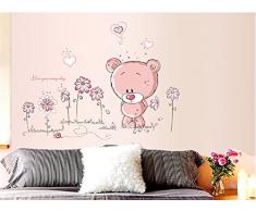 Walplus Pink Teddy Bear ABC - Kinderzimmer Wandaufkleber Niedlicher Rosa Teddybär 50cm x 70cm