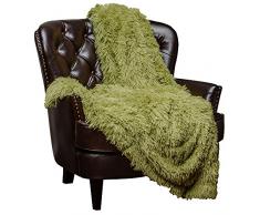 Chanasya Super Weichen Langen Shaggy Fuzzy Fell Webpelz warm elegant Cozy mit Flauschiger Sherpa Chic Überwurf Decke – Farbe Shaggy Kunstpelz, Polyester, grün, 50x65 Inches