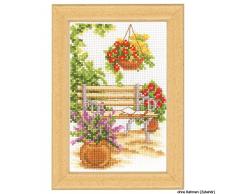 Vervaco Miniatur Auf der Gartenbank Zählmusterpackung-Kreuzstichbild, Baumwolle, Mehrfarbig, 8 x 12 x 0.3 cm
