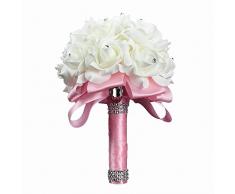 StillCool Blumenstrauß Romantische Hochzeit Bunte Künstliche Hochzeitsstrauß Rosen Seidenblumen Seidenrosen Kunstblumen Blumen Brautstrauß der Braut(18cm*24cm, Rosa)
