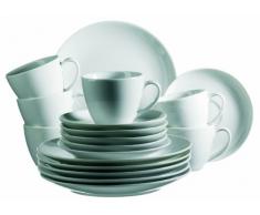 Domestic by Mäser, Serie Barca, Kaffeeservice 18-teilig mit je 6 Tassen, Untertassen, Dessertteller, schlichtes, weißes Porzellan mit klassischer Form