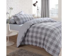Sleep Down Übergroßes Gingham-Karo Bettbezug und Kissenbezüge, Grau, Baumwolle Polyester, grau, Einzelbett
