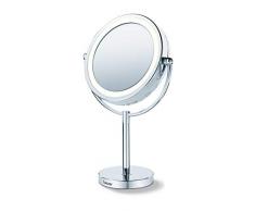Beurer BS 69 Kosmetikspiegel, Beleuchteter Spiegel mit 2 drehbaren Spiegelflächen und 5-fach Vergrößerung