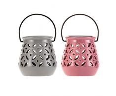 Pauleen 48064 Sunshine Bloom Solar-Laterne 2er Set Keramik Grau/Rosa für außen-Balkon oder Garten, 0.012 W