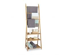 Relaxdays Handtuchhalter Bambus, Faltbar, kleiner Kleiderständer, 3 Ablagen, 3 Handtuchstangen, 4 seitliche Haken, HxBxT: 152 x 53 x 31 cm, Holz, natur