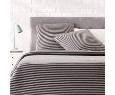 AmazonBasics - Bettwäsche-Set, Jersey, gestreift, 260 x 240 cm / 65 x 65 cm, Dunkelgrau