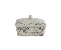 Creative Co-op Butterdose mit Deckel, Steingut, Landhausstil, Weiß/Schwarz