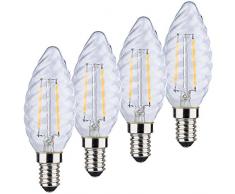 MÜLLER-LICHT 400189 A++, Retro-LED Lampe Kerzenform, ersetzt, Glas, 2W, E14, Weiß, 4 Stück, 3.5 x 3.5 x 9.8 cm