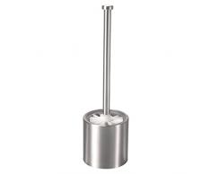 axentia WC Bürste Edelstahl & Behälter matt gebürstet - Garnitur mit Toilettenbürste, Toilettenbürstenhalter & Ersatzbürste - Design WC Set stehend ohne Bohren
