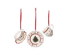 Villeroy & Boch Toys Delight Decoration Ornamente Geschirrset 3tlg., Ornamente zum HÃ¤ngen, Premium Porzellan, Textilien, Metall, weiÃ, rot, 6,3 cm