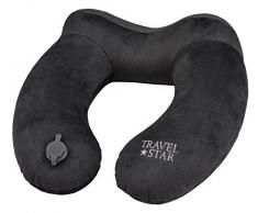 travelstar aufblasbares Design Nackenkissen mit extra großem Ventil zum schnellen Aufblasen in nur 3 Sekunden, Schwarz (TS-N-2081)