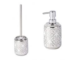 Wenko 22622100 WC Garnitur Barock - offener WC-Bürstenhalter Keramik 11 x 40 x 11 cm weiß & 22620100 Seifenspender Barock Flüssigseifen-Spender Fassungsvermögen 04 L Keramik 8 x 165 x 9 cm weiß