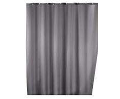 Wenko Anti-Schimmel Duschvorhang Grau, Textil-Vorhang mit Antischimmel Effekt fürs Badezimmer, waschbar, wasserabweisend, mit Ringen zur Befestigung an der Duschstange, 180 x 200 cm